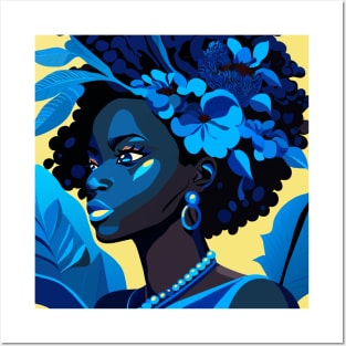 Blue flowers lady Posters and Art